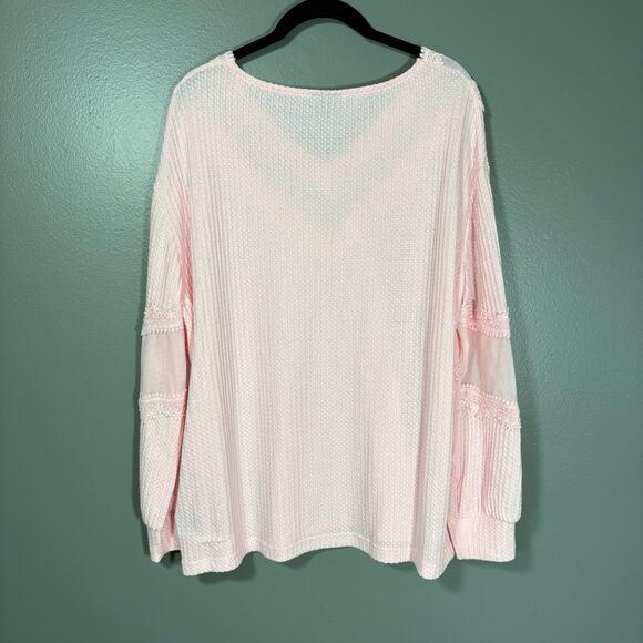 Torrid NWT Women's Pink Coquette Lace Insert Sweatshirt - Size 00 (M/L) - Waffle - Picture 8 of 8